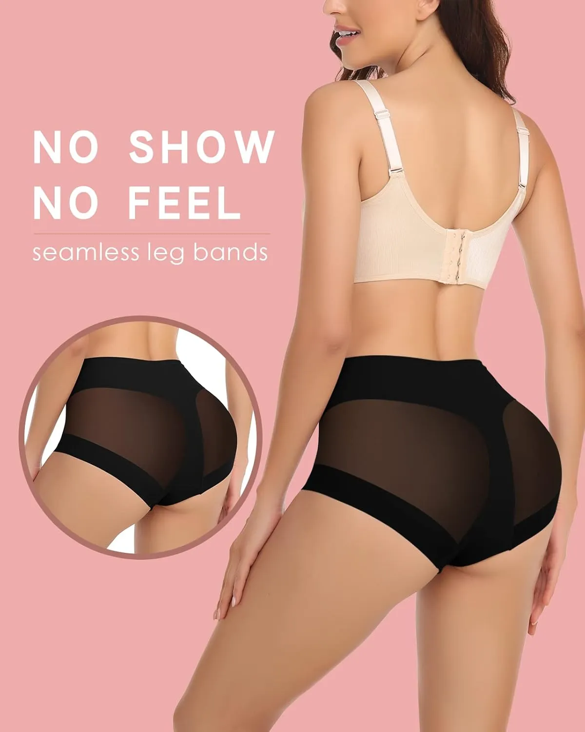 WOWENY 2 Packs Tummy Control Panties for Women Seamless Sexy Underwear Comfy Mesh Body Shaper Shapewear