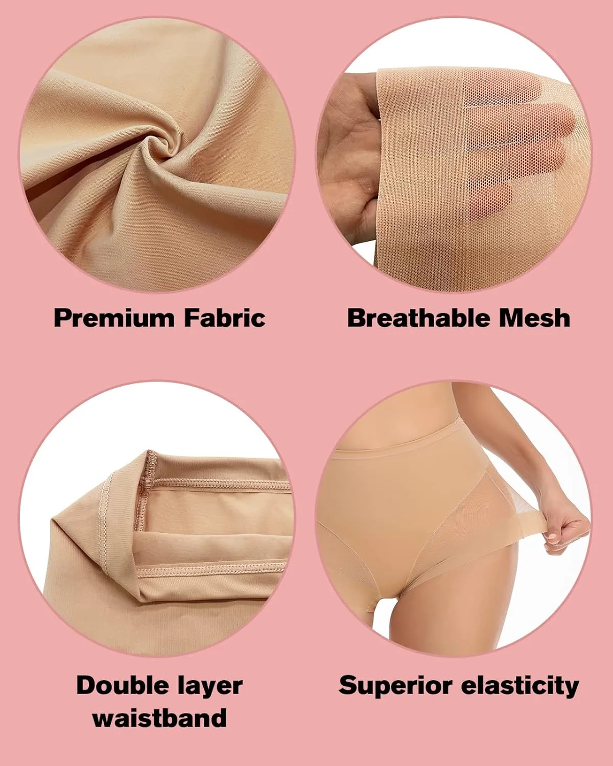 WOWENY 2 Packs Tummy Control Panties for Women Seamless Sexy Underwear Comfy Mesh Body Shaper Shapewear
