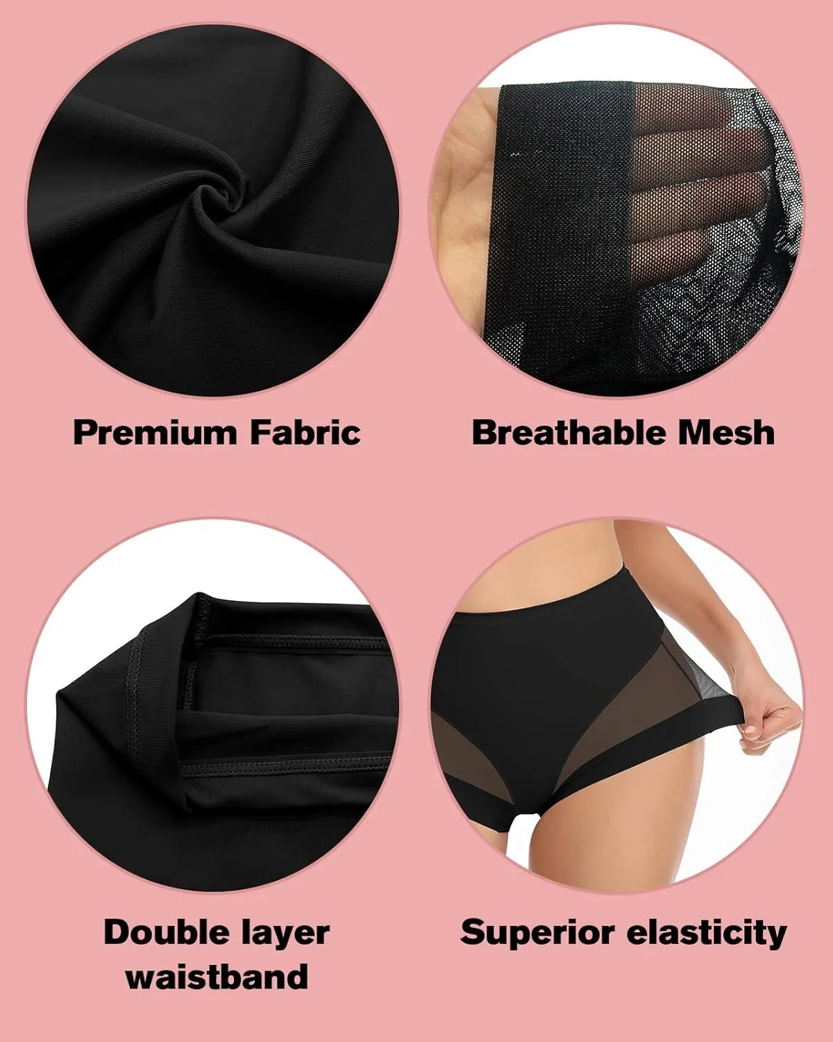 WOWENY 2 Packs Tummy Control Panties for Women Seamless Sexy Underwear Comfy Mesh Body Shaper Shapewear