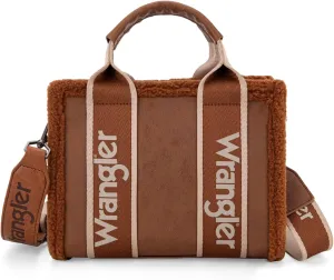 Wrangler Tote Bag for Women Fluffy Sherpa Top-Handle Lamb Wool Handbags with Crossbody Strap