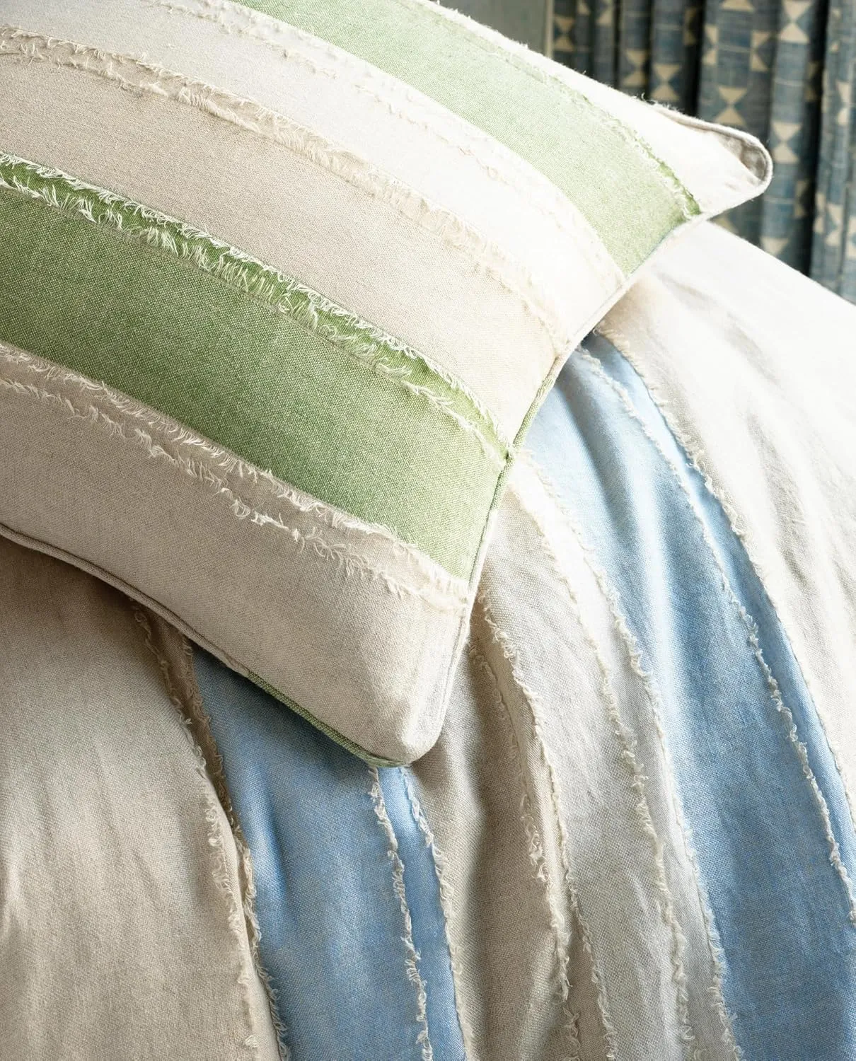 x Kit Kemp Moon Hills Linen Lapis Duvet Cover, Full/Queen Size, Blue Stripe Pattern