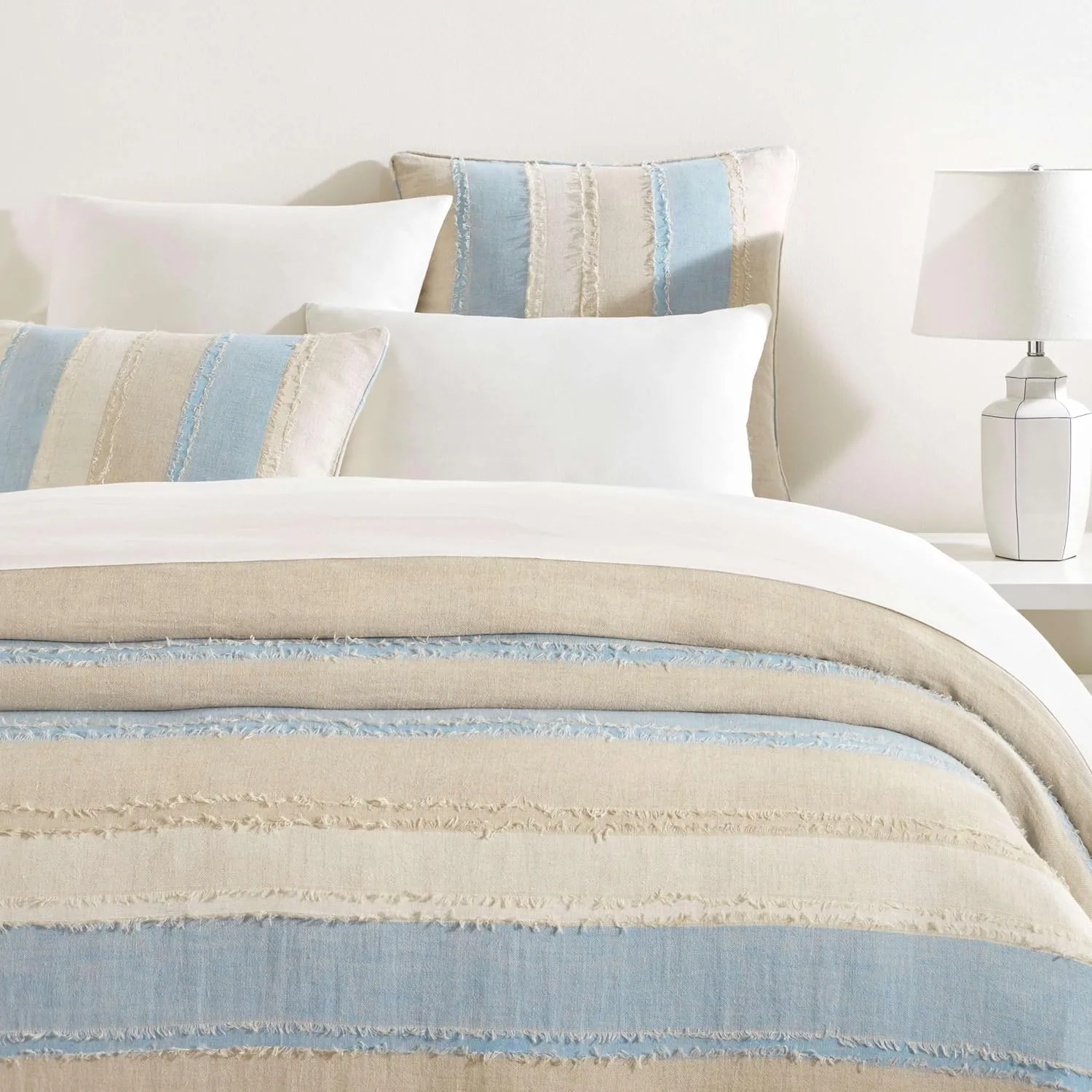 x Kit Kemp Moon Hills Linen Lapis Duvet Cover, Full/Queen Size, Blue Stripe Pattern