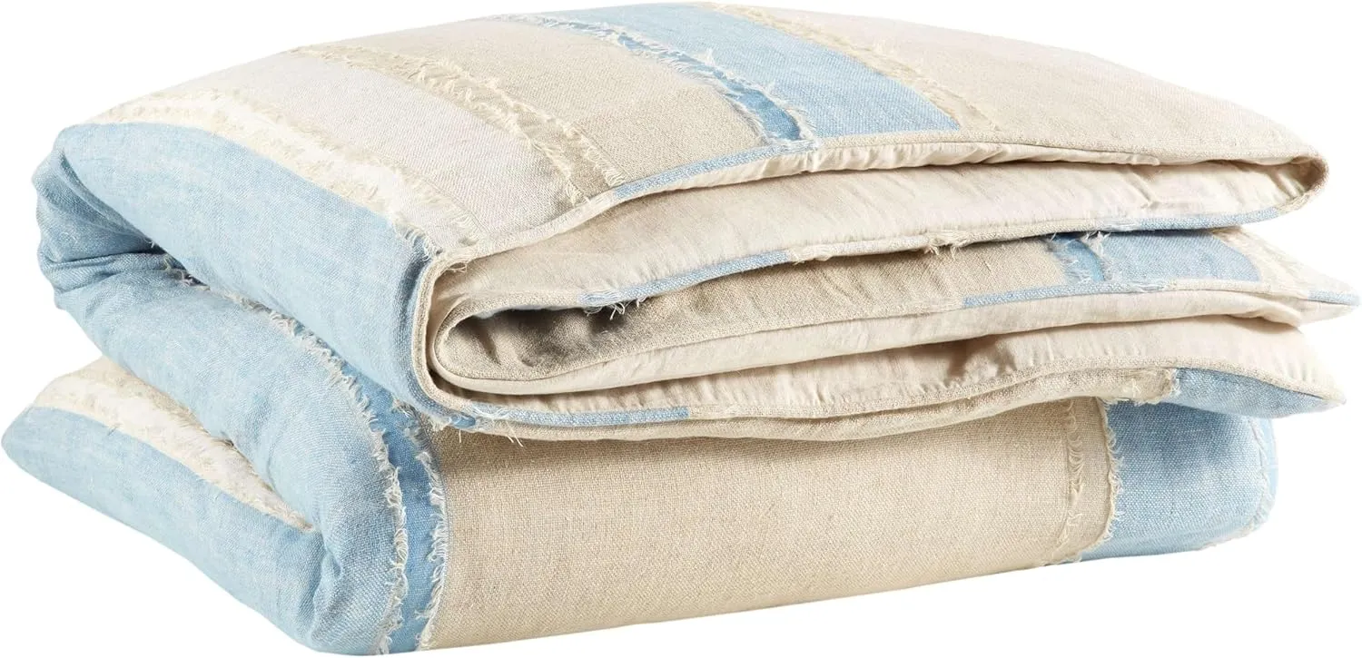 x Kit Kemp Moon Hills Linen Lapis Duvet Cover, Full/Queen Size, Blue Stripe Pattern