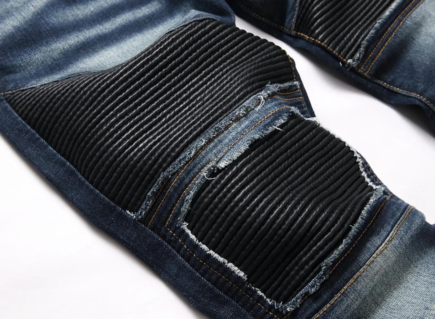 XIMXIMMTIAN Men's Biker Moto Washed Distressed Slim Fit Straight Jeans Denim…