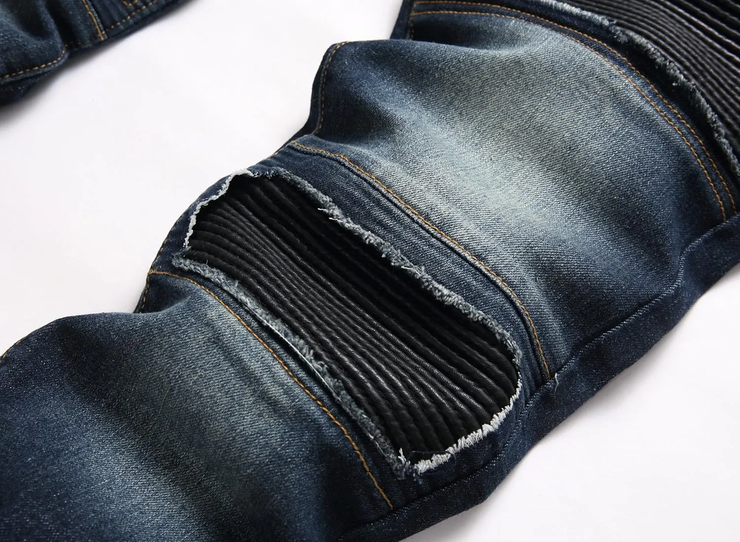 XIMXIMMTIAN Men's Biker Moto Washed Distressed Slim Fit Straight Jeans Denim…