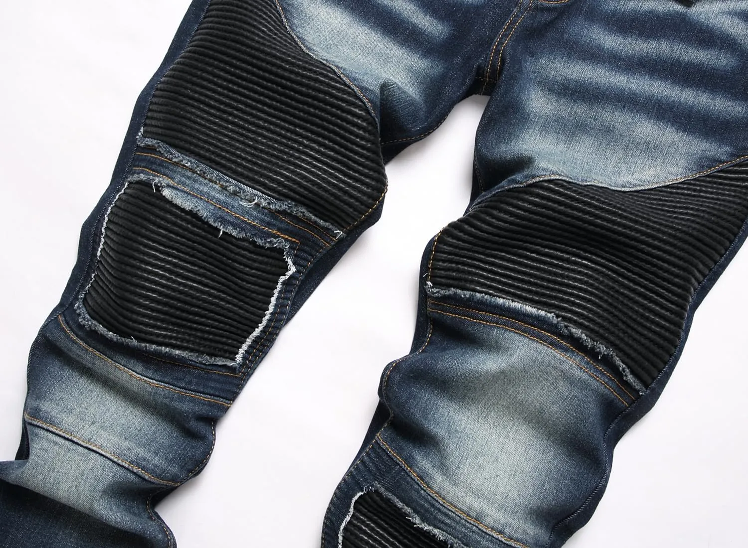 XIMXIMMTIAN Men's Biker Moto Washed Distressed Slim Fit Straight Jeans Denim…