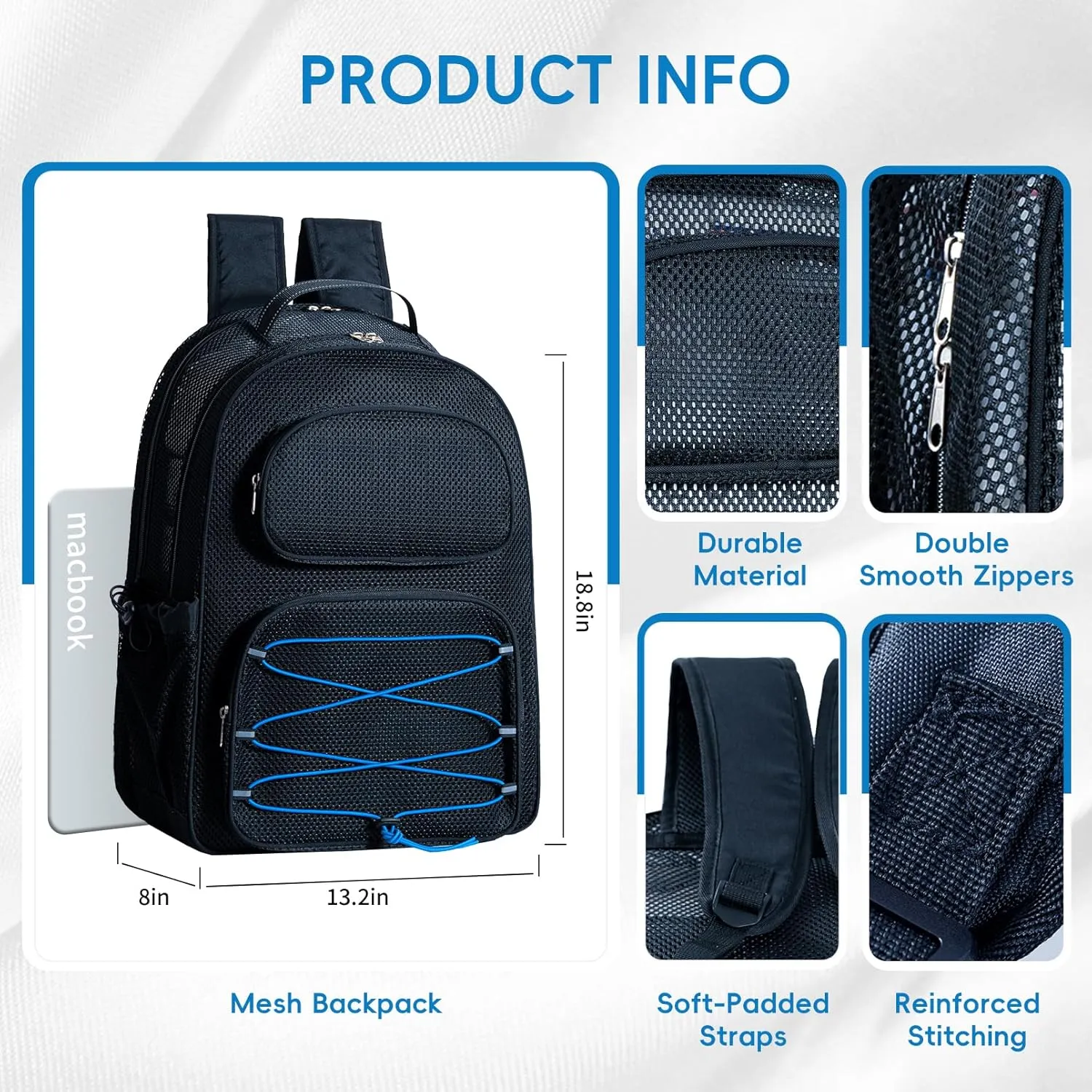 XLarge Mesh Backpack for School 33L See Through Stylish Heavy Duty Backpack for Boys Girls Kids Beach Travel Hiking Outdoor Sport(Blue)