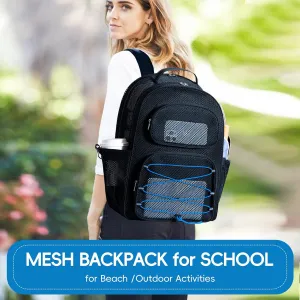 XLarge Mesh Backpack for School 33L See Through Stylish Heavy Duty Backpack for Boys Girls Kids Beach Travel Hiking Outdoor Sport(Blue)
