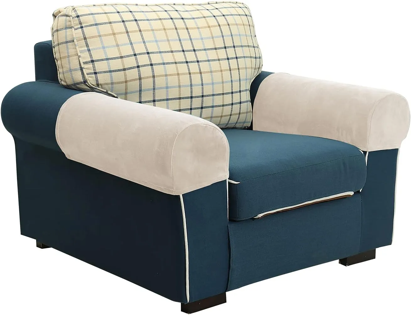 XMNTG Set of 2 Stretch Beige Armrest Covers - Soft Velvet, Anti-Stain, Washable Arm Covers for Chairs, Sofa, Recliner & Couch