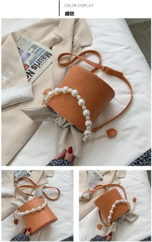 XPONNI Women’s Shoulder Bag Lipstick Bag Crossbody Bags Casual Fashion Bucket Bag with Butterfly Bow Pearls and Pearls