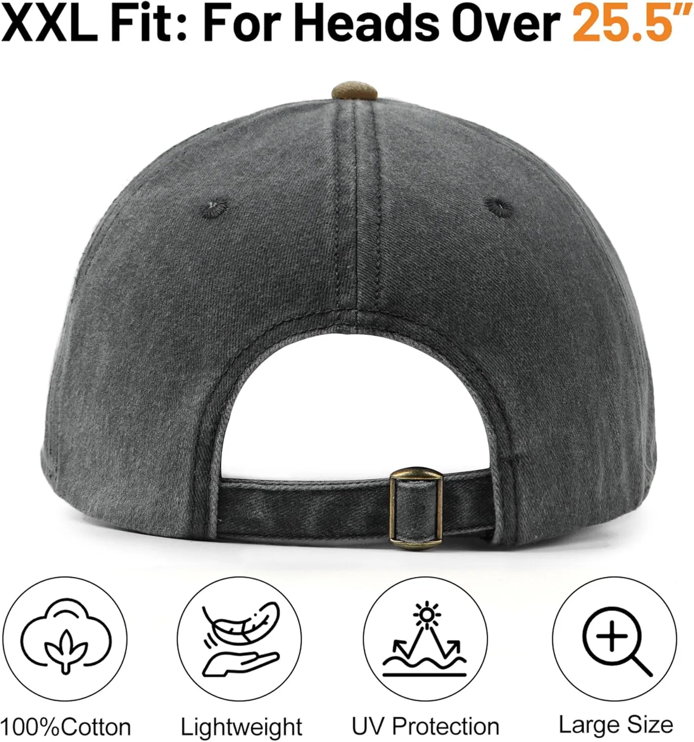 XXL Oversize Washed Denim Baseball Cap,Low Profile Jean Sports Cap for Big Heads 23.5"-25.5",Large Pigment Dyed Dad Hat