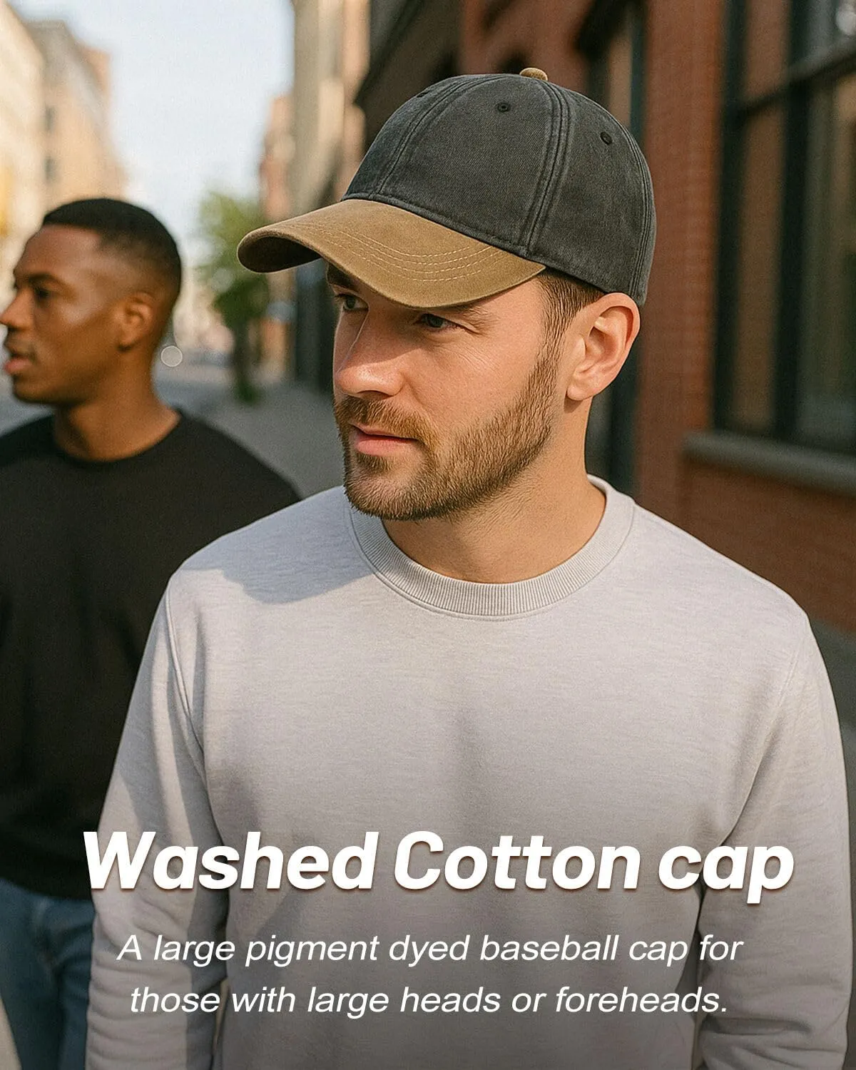 XXL Oversize Washed Denim Baseball Cap,Low Profile Jean Sports Cap for Big Heads 23.5"-25.5",Large Pigment Dyed Dad Hat