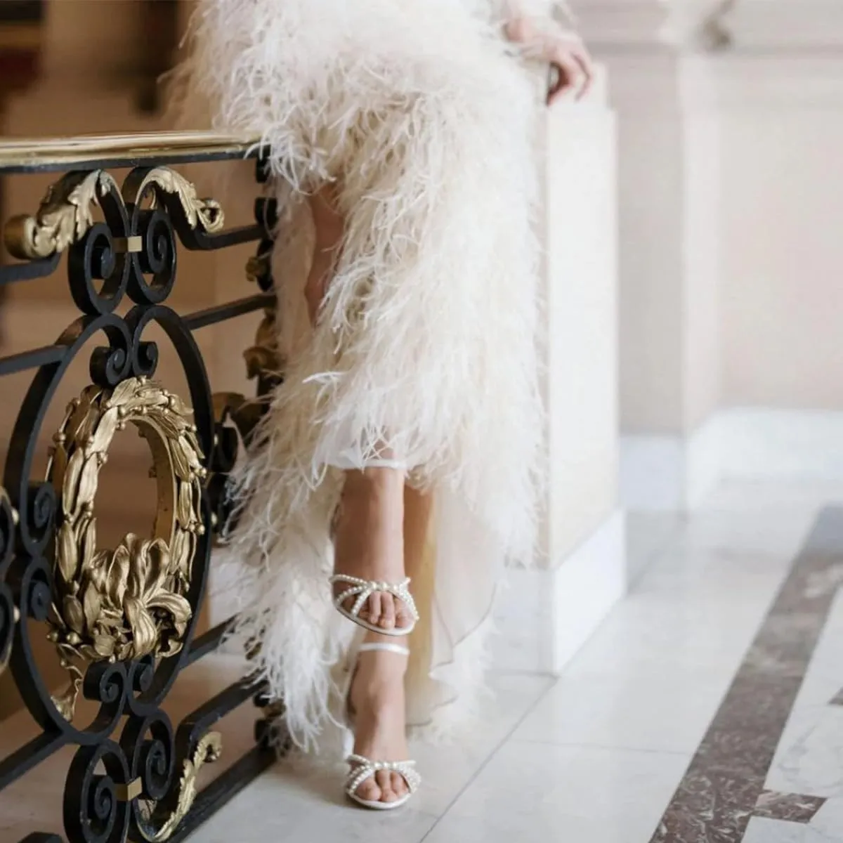 XYD Women Open Toe Ankle Strap Pearl High Heels Stiletto Dress Sandals with Bead Buckle Wedding Bridal Shoes