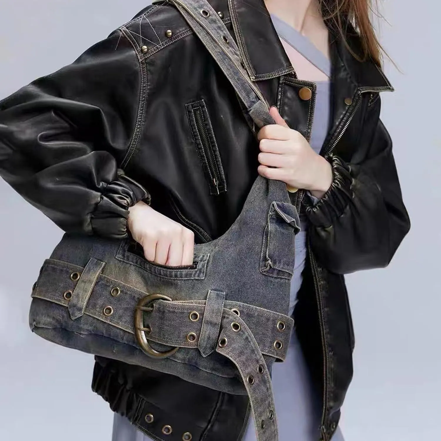 Y2K Blue Denim Bag Casual Denim Women's Wallet Women's Wallet and Handbag Small Shoulder Bag