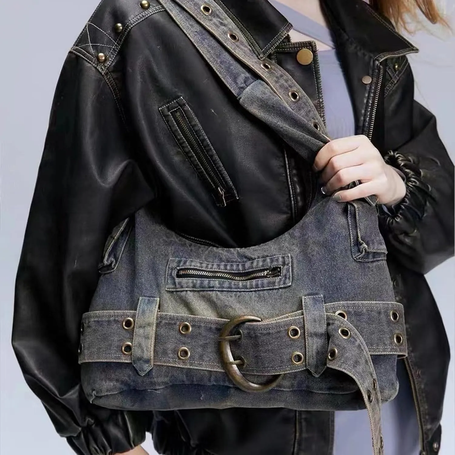 Y2K Blue Denim Bag Casual Denim Women's Wallet Women's Wallet and Handbag Small Shoulder Bag