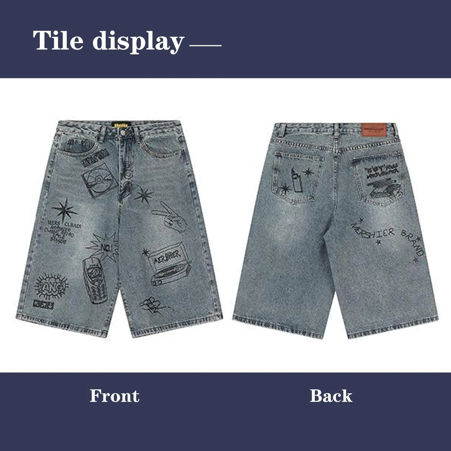 Y2K Men's and Women's Hip-Hop Street Fashion Retro Graffiti Gothic Denim Shorts