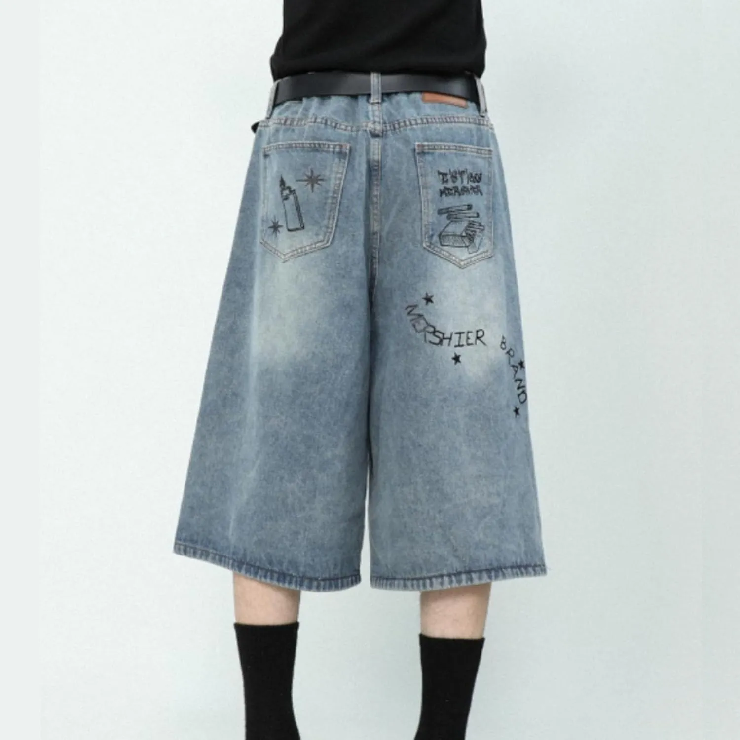 Y2K Men's and Women's Hip-Hop Street Fashion Retro Graffiti Gothic Denim Shorts