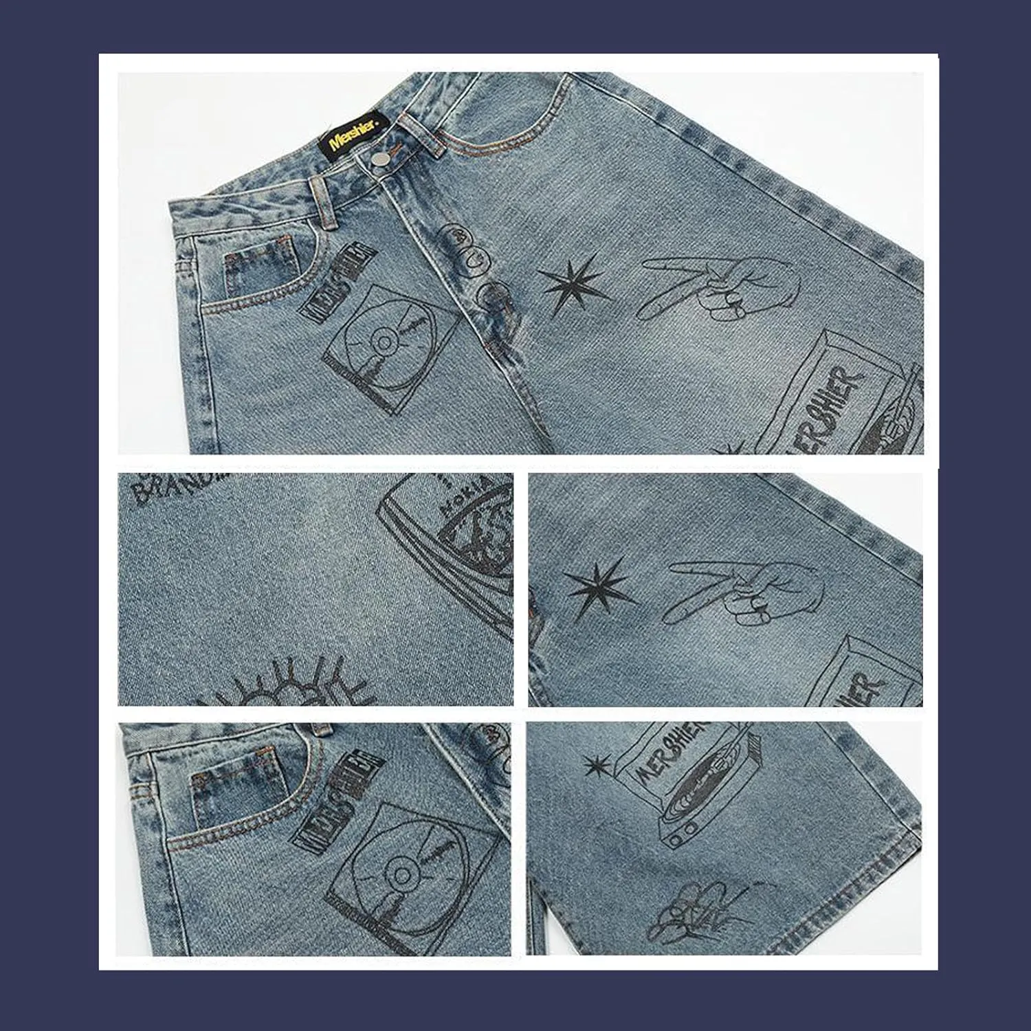 Y2K Men's and Women's Hip-Hop Street Fashion Retro Graffiti Gothic Denim Shorts