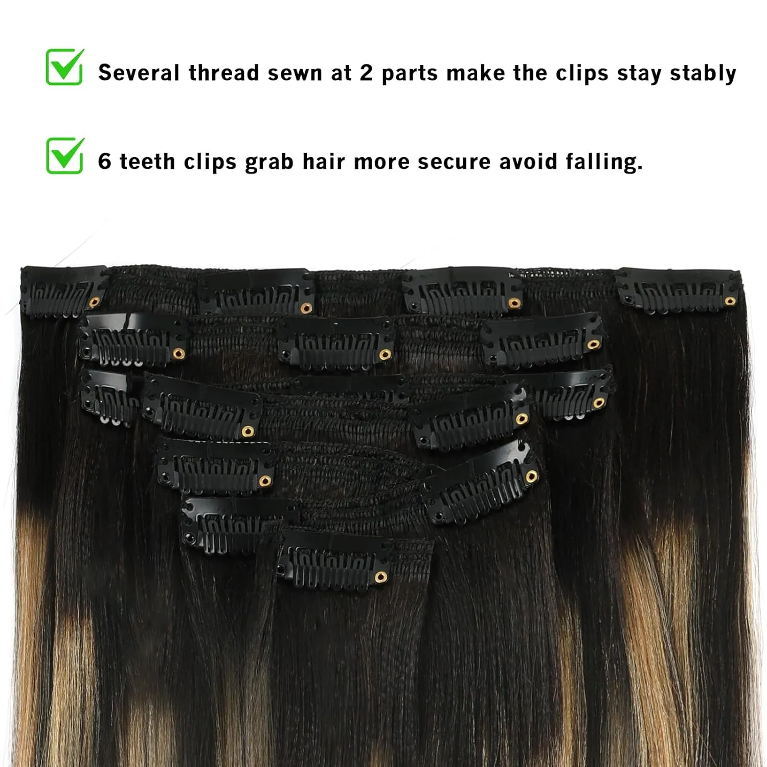 Yaki Clip in Human Hair Extensioins Rooted Natural Black to Piano Black #1B With Camamel Blonde Color #27 Two Tone Yaki Straight Clip ins Remy Human Hair for Full Head 120g 20inch 7pcs 17 Clips