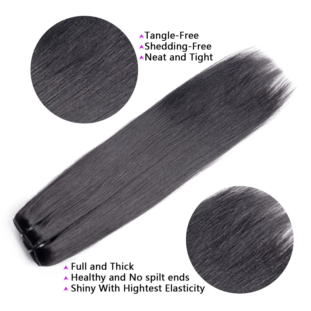 Yaki-Straight Clip in Hair Extensions Human Hair Clip ins For Women Clip on Hair Extensions Real Human Hair Brazilian Virgin Hair Extensions(14 Inch)
