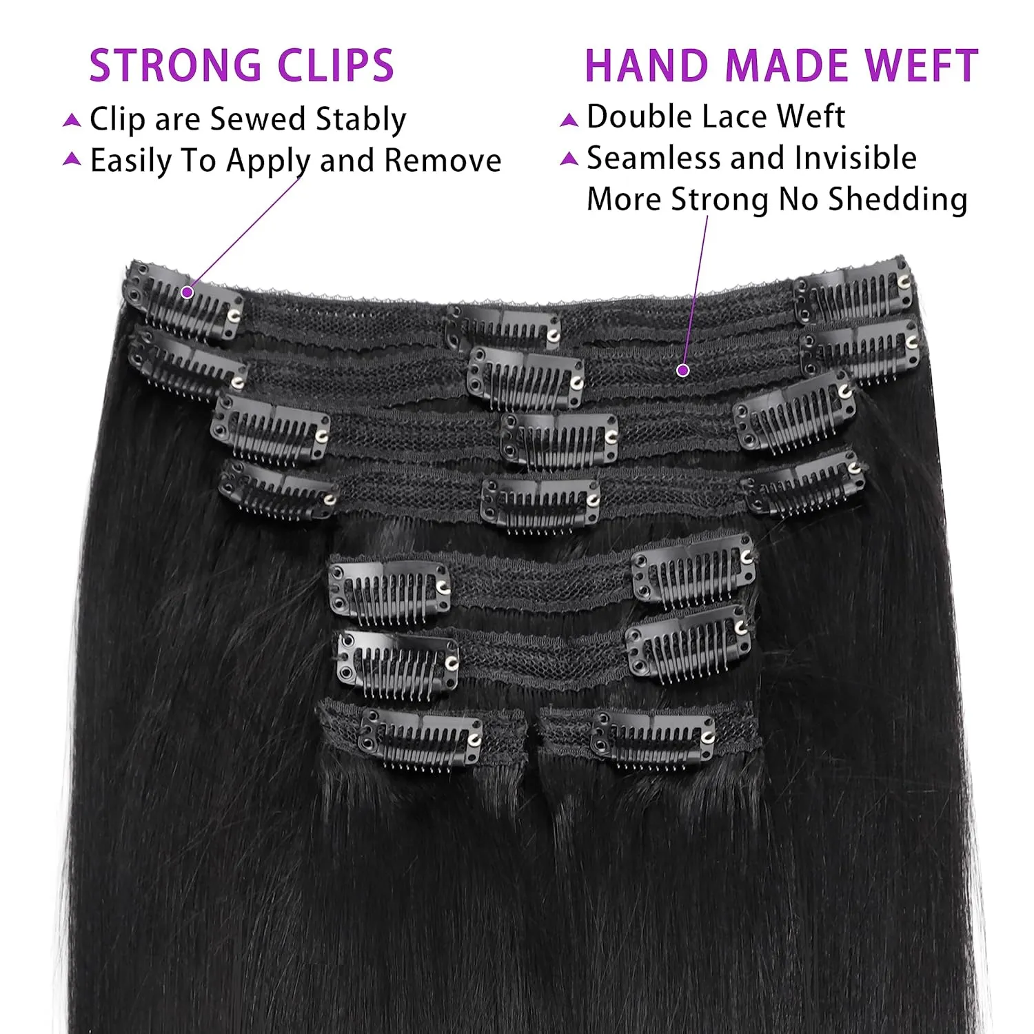 Yaki-Straight Clip in Hair Extensions Human Hair Clip ins For Women Clip on Hair Extensions Real Human Hair Brazilian Virgin Hair Extensions(14 Inch)