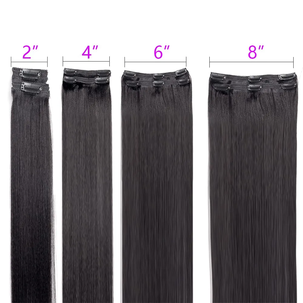 Yaki-Straight Clip in Hair Extensions Human Hair Clip ins For Women Clip on Hair Extensions Real Human Hair Brazilian Virgin Hair Extensions(14 Inch)
