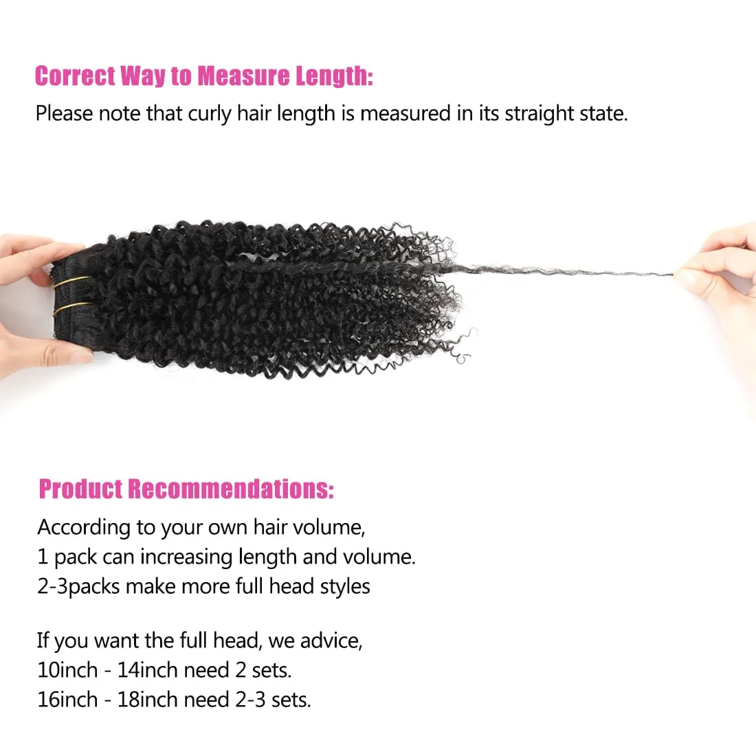 YAMI Kinky Curly Clip in Hair Extensions Virgin Natural Hair Clip In Extensions Kinky Curly Hair 10Pcs Human Hair Clip Ins for Women Clip In Hair Extensions 120g（Natural Black,16inch)