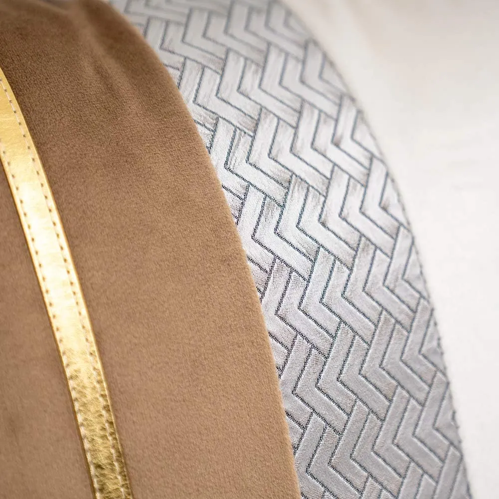 Yangest Khaki Patchwork Velvet Lumbar Pillow Cover with Gold Striped Leather Cushion Case Modern Luxury Pillowcase for Sofa Couch Bedroom Living Room Home Decor,12"x20"