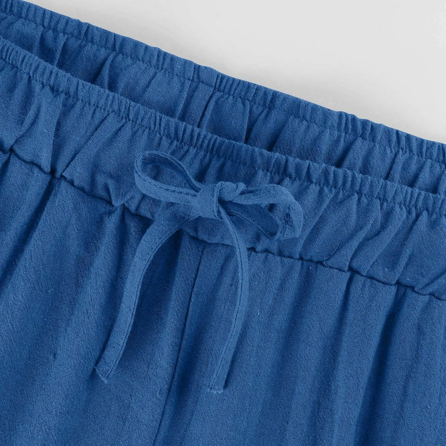 yardsong Capri Pants for Women Cotton Linen Summer Casual Cropped Pants Drawstring Elastic Waist Wide Leg Capris with Pockets