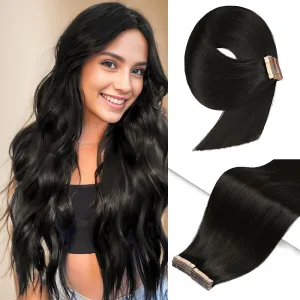YDDM Natural Black 20pcs 18 Inch Tape in Hair Extensions Human Hair, 100% Remy Human Hair for Women Straight Seamless Invisible Tape in Hair Extensions(1B#, 18 Inch)