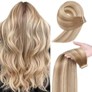 YDDM Tape in Hair Extensions, 20pcs Balayage Gold Brown Mixed Dark Blonde 14 Inch Straight 100% Remy Human Hair Seamless Invisible Tape in Hair Extensions Human Hair(10/10/22#, 14 Inch)