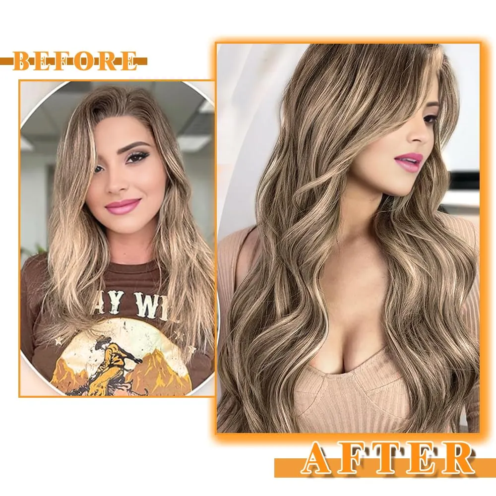 YDDM Tape in Hair Extensions, 20pcs Balayage Gold Brown Mixed Dark Blonde 14 Inch Straight 100% Remy Human Hair Seamless Invisible Tape in Hair Extensions Human Hair(10/10/22#, 14 Inch)