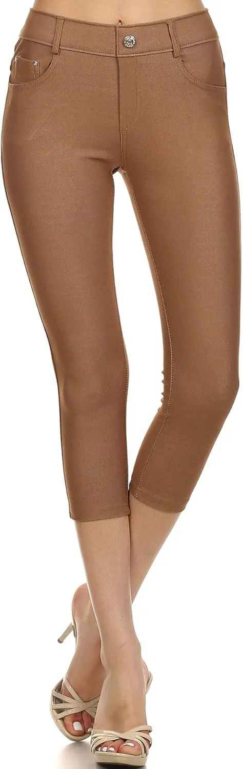 YELETE Women's Basic Capri Jeggings