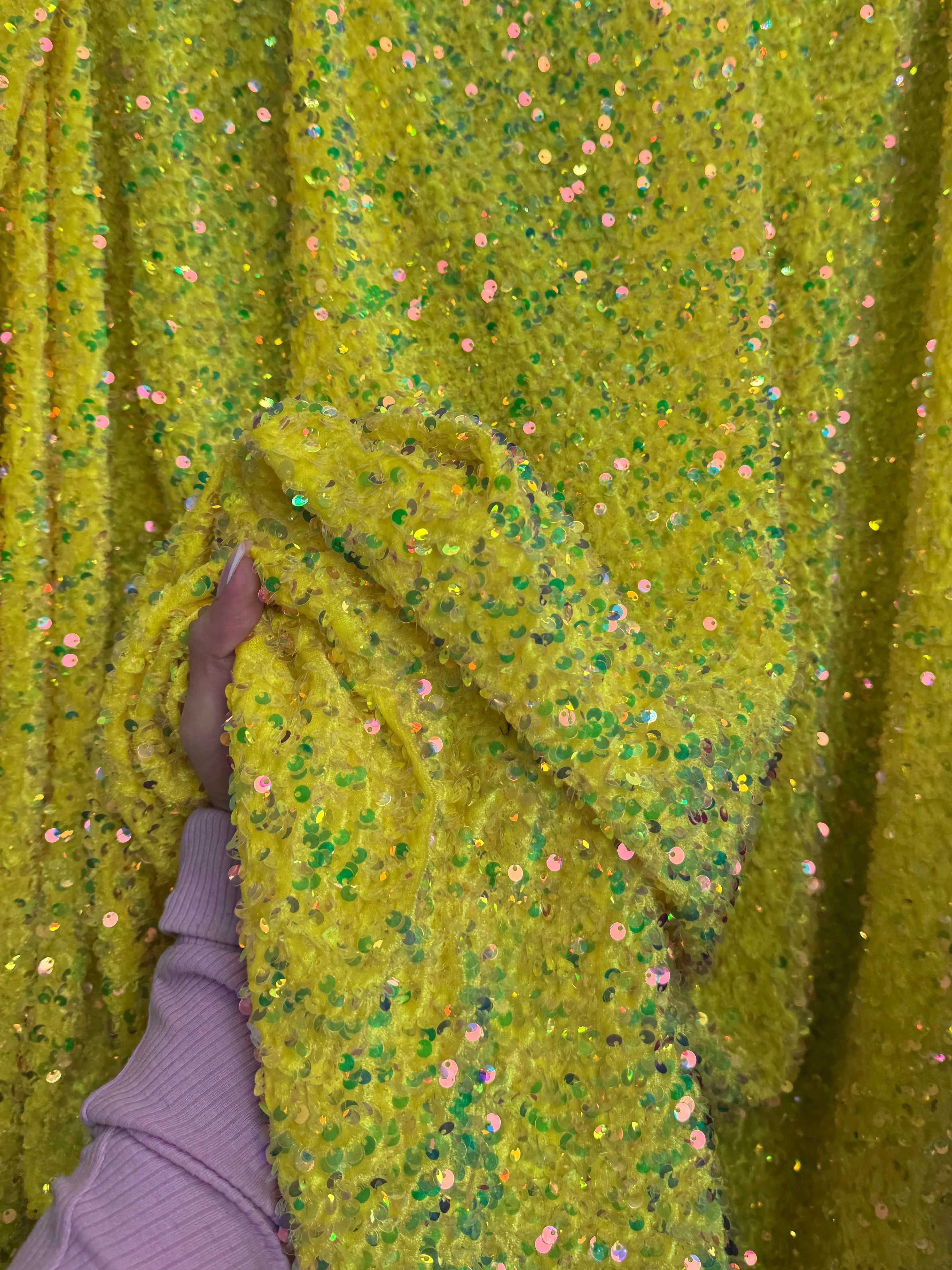 Yellow Iridescent Sequin on Velvet