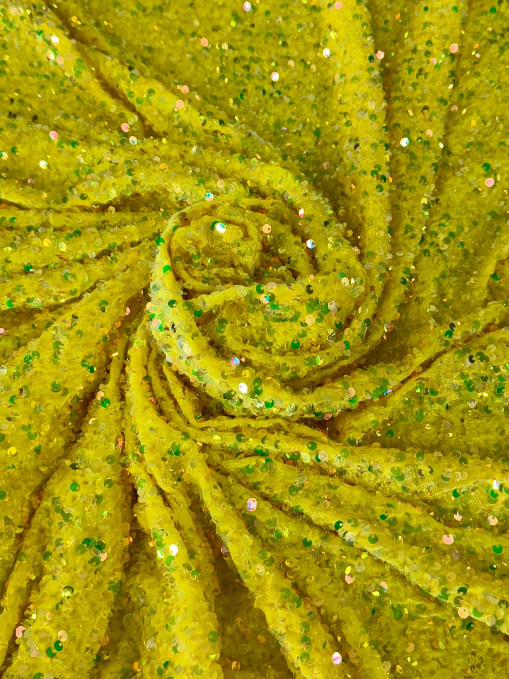 Yellow Iridescent Sequin on Velvet