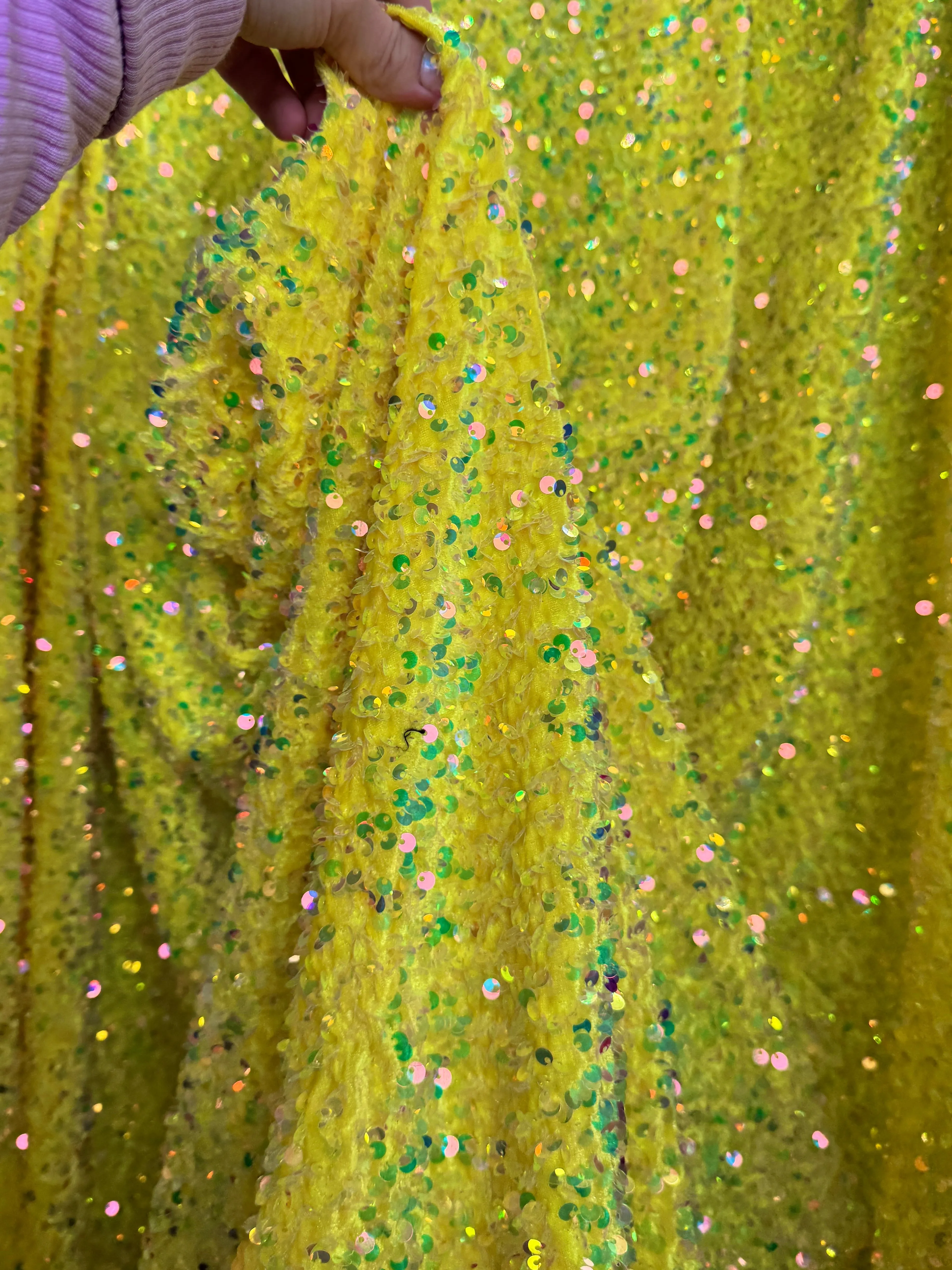 Yellow Iridescent Sequin on Velvet