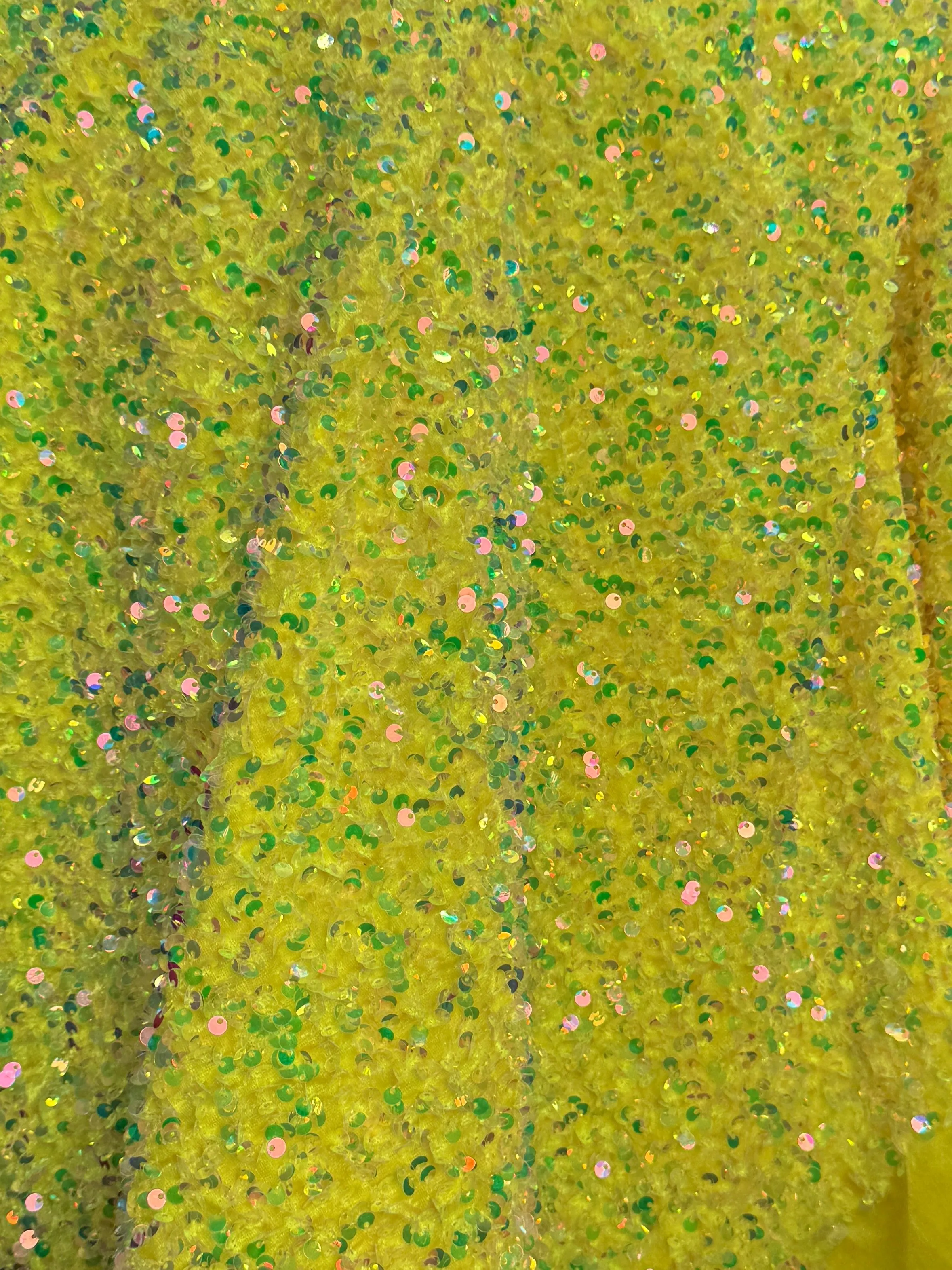 Yellow Iridescent Sequin on Velvet