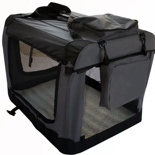 YES4PETS - Foldable Soft Dog Cat Puppy Crate Carrier With Curtain - Grey - XX Large