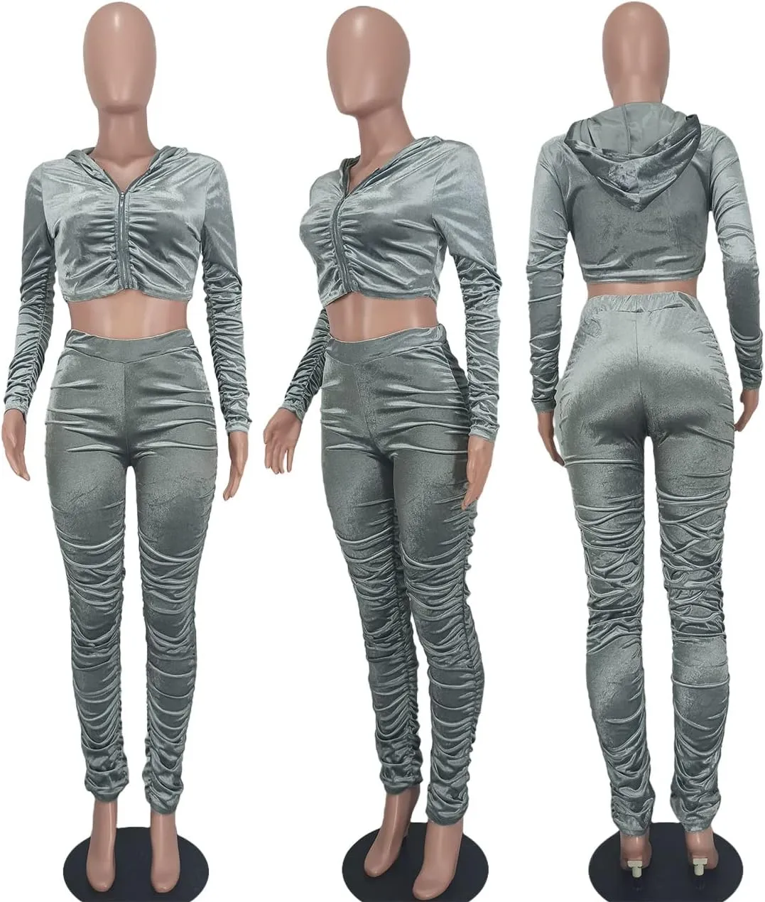 Yeshire Womens 2 Piece Outfits Velvet Sweatsuits Zip-up Hoodie Jacket Casual Jogging Set Tracksuit Set with Pockets