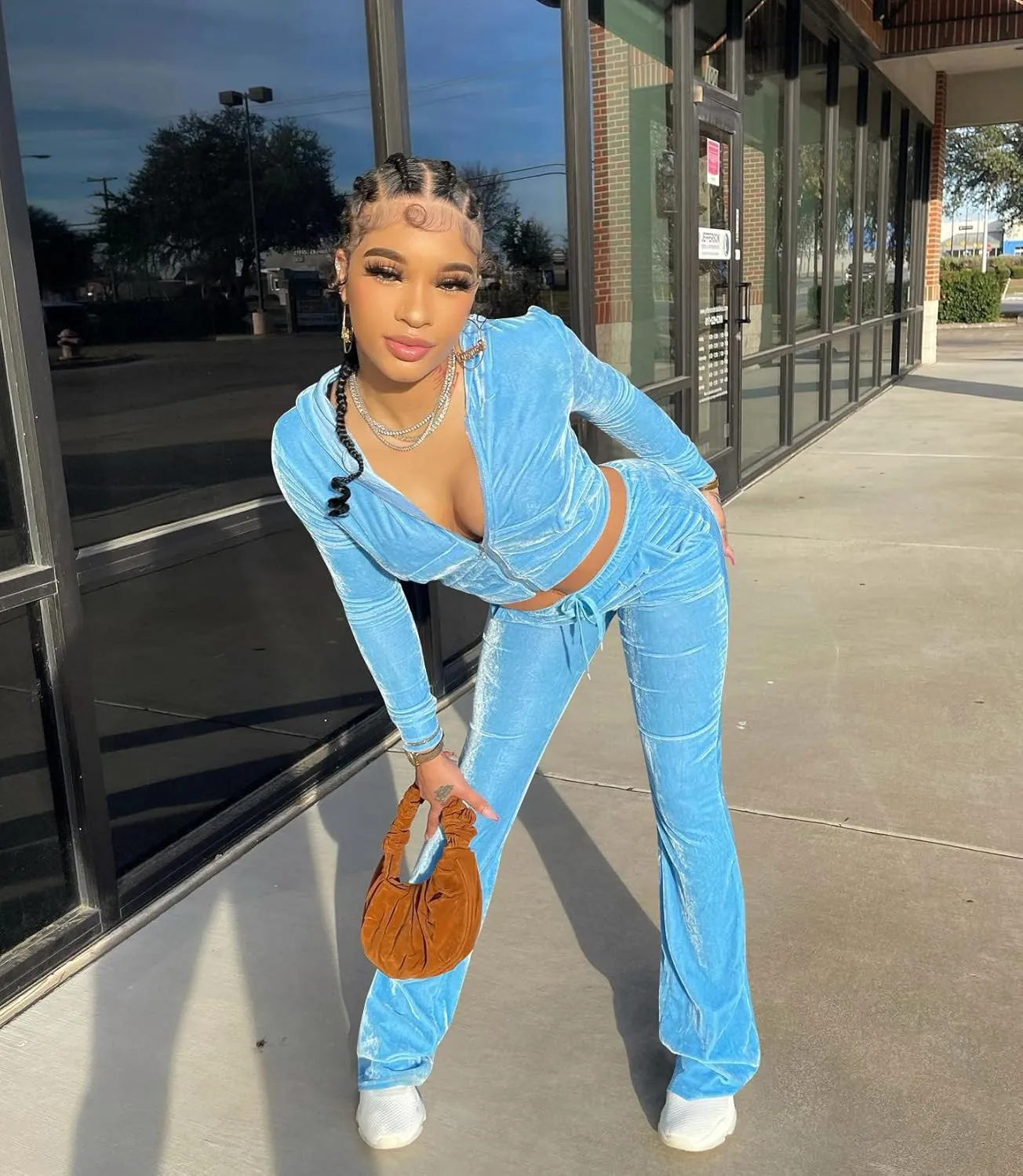 Yeshire Womens 2 Piece Outfits Velvet Sweatsuits Zip-up Hoodie Jacket Casual Jogging Set Tracksuit Set with Pockets