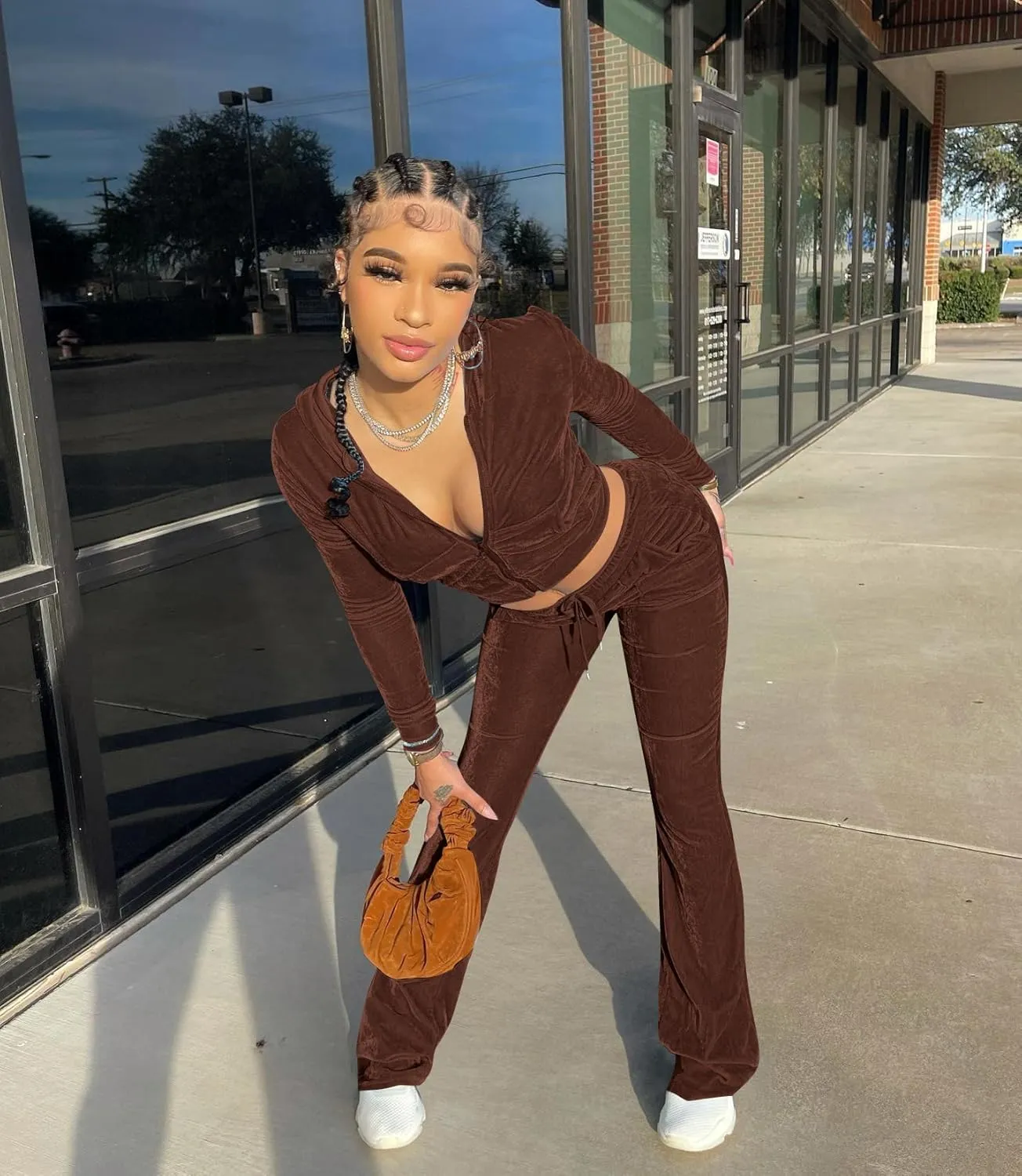 Yeshire Womens 2 Piece Outfits Velvet Sweatsuits Zip-up Hoodie Jacket Casual Jogging Set Tracksuit Set with Pockets