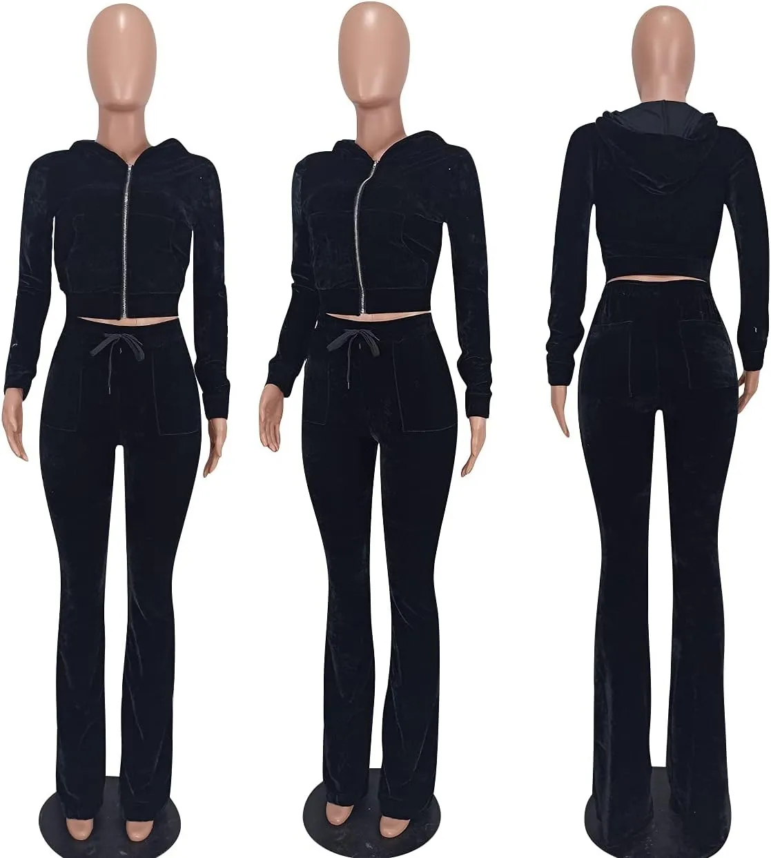 Yeshire Womens 2 Piece Outfits Velvet Sweatsuits Zip-up Hoodie Jacket Casual Jogging Set Tracksuit Set with Pockets