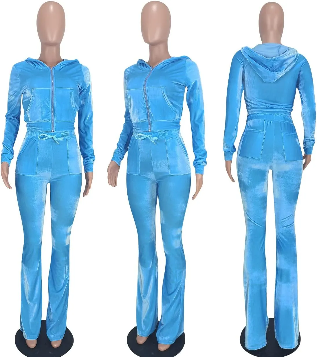 Yeshire Womens 2 Piece Outfits Velvet Sweatsuits Zip-up Hoodie Jacket Casual Jogging Set Tracksuit Set with Pockets