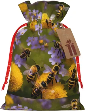 YHBLYKXP Rural Honey Bees Wildflowers print Drawstring Christmas Packing Bag Reusable Present Bag for Birthday Thanksgiving Party