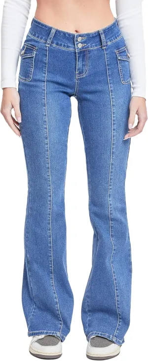 YMI Women's Junior Cargo Flare Jean with Side Pockets