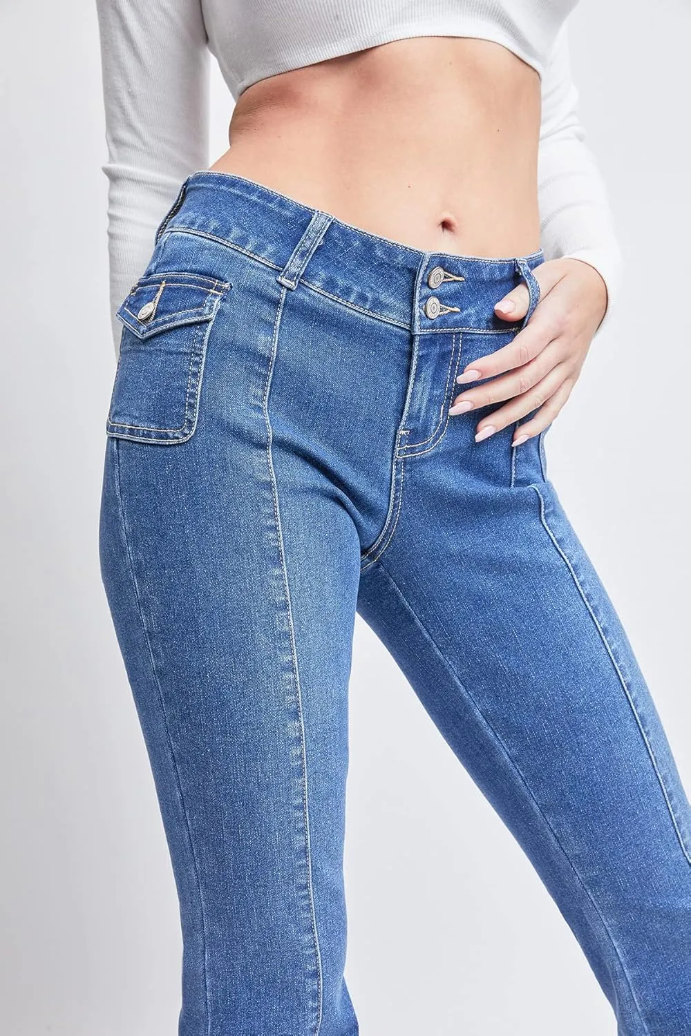 YMI Women's Junior Cargo Flare Jean with Side Pockets