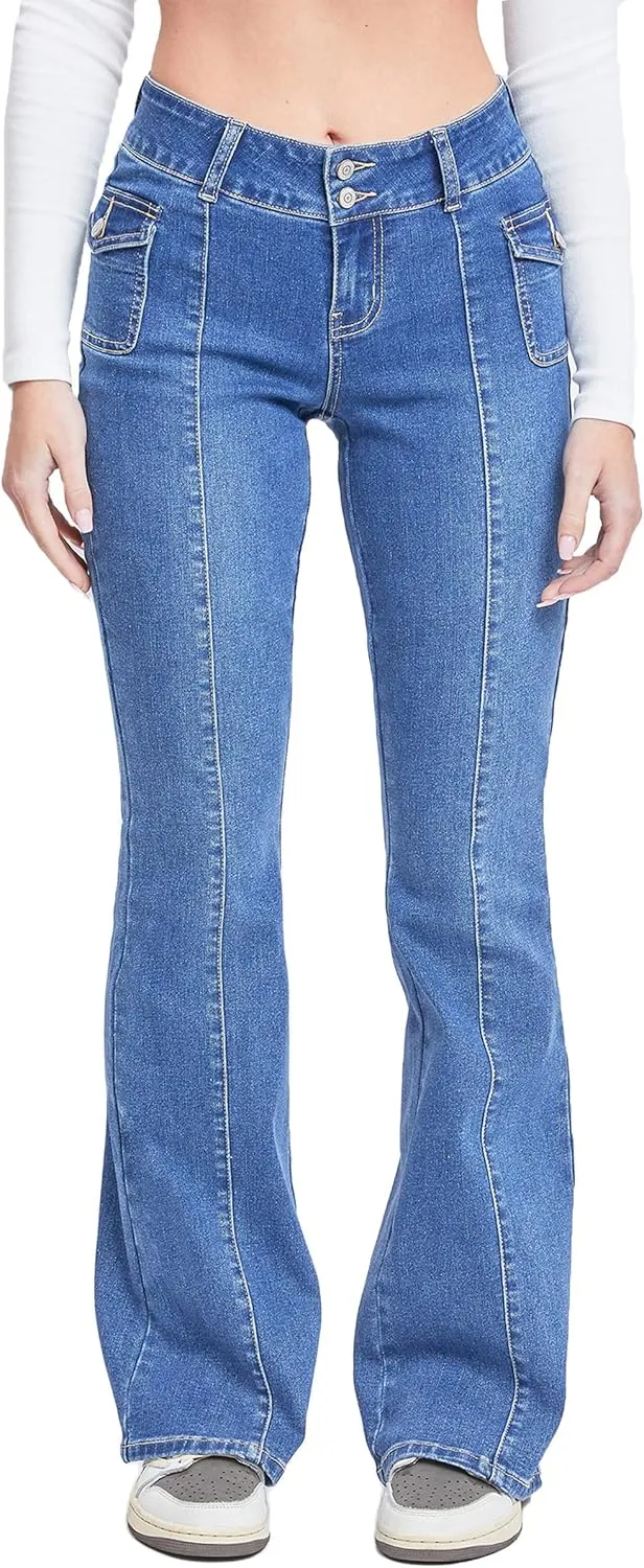 YMI Women's Junior Cargo Flare Jean with Side Pockets