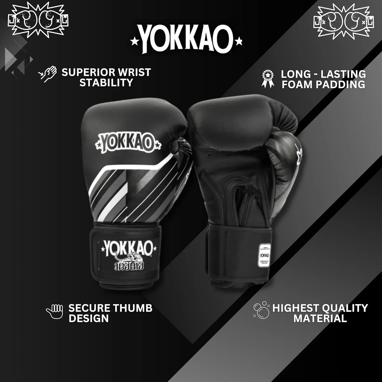 Yokkao Muay Thai Boxing Gloves – Essential Gloves for Beginners Men & Women Microfiber Leather Multi-Layered Foam Padding & Secure Fit