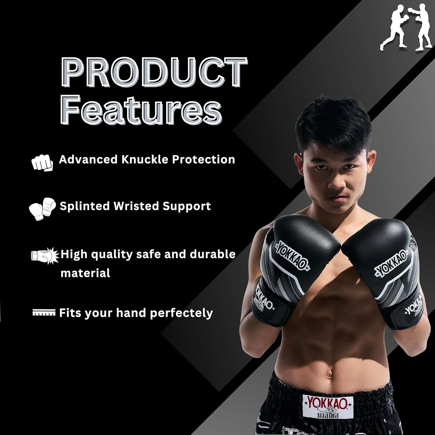 Yokkao Muay Thai Boxing Gloves – Essential Gloves for Beginners Men & Women Microfiber Leather Multi-Layered Foam Padding & Secure Fit