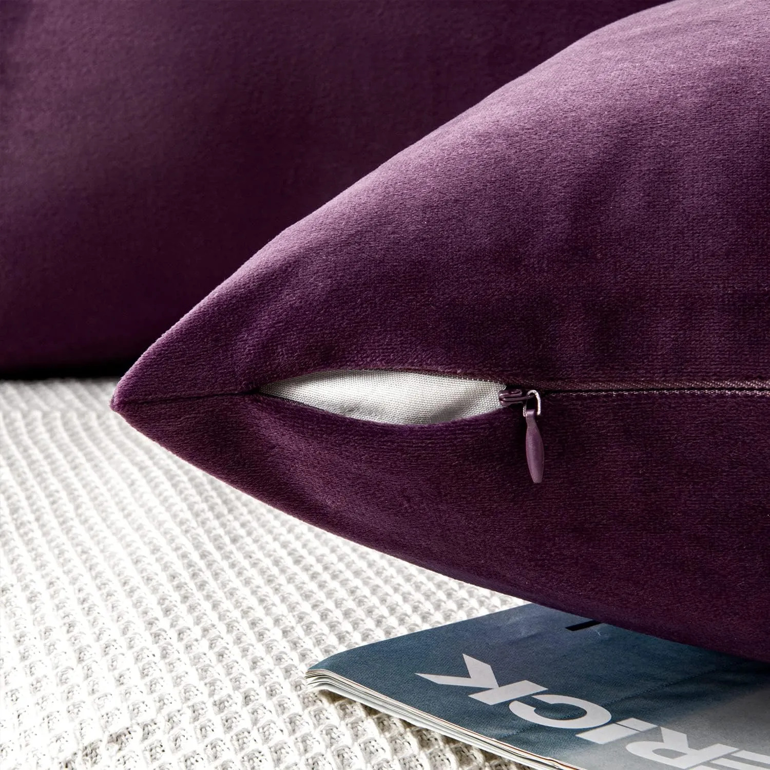 Yonous Throw Pillow Covers, Velvet Soft Decorative Cushion Case for Sofa Bedroom Car, Set of 4, 16x16 Inch, Eggplant Purple